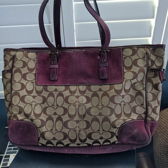 Coach tote bag - sangria suede and tan canvas - Picture 2 of 6